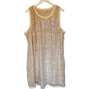 Calvin Klein Size 10 Cream Gold Sequin Tank Mini Dress Cocktail Party Birthday